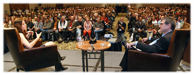 Kara DioGuardi being interviewed by Michael Laskow